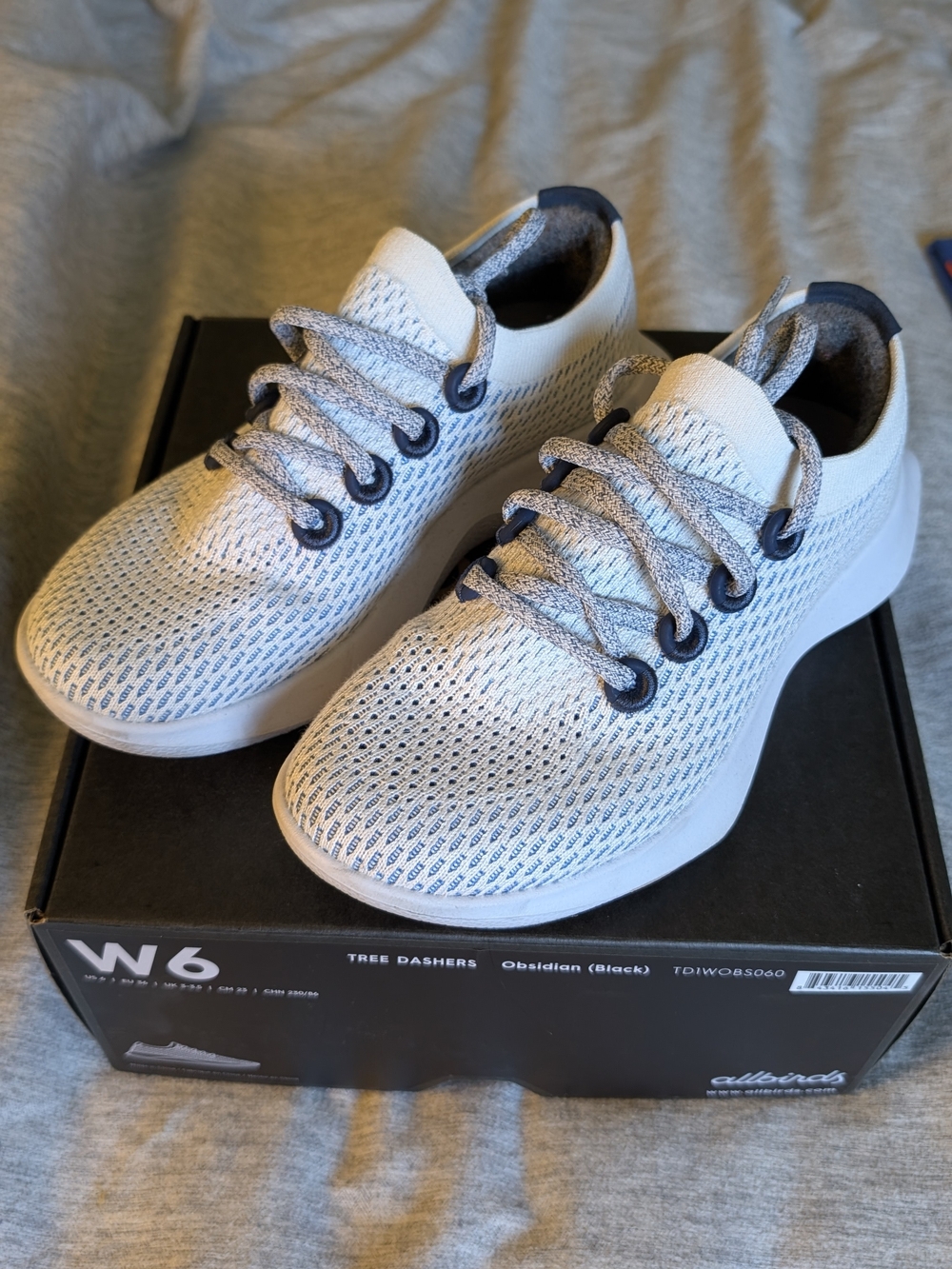 Allbirds Kids Tree Dasher Knit Sneakers in White with Gray Accents
